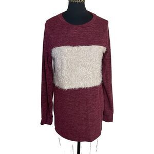 FIRST Love  Woman's Pullover Sweater Purple Beige Furry Band NWT Size M
